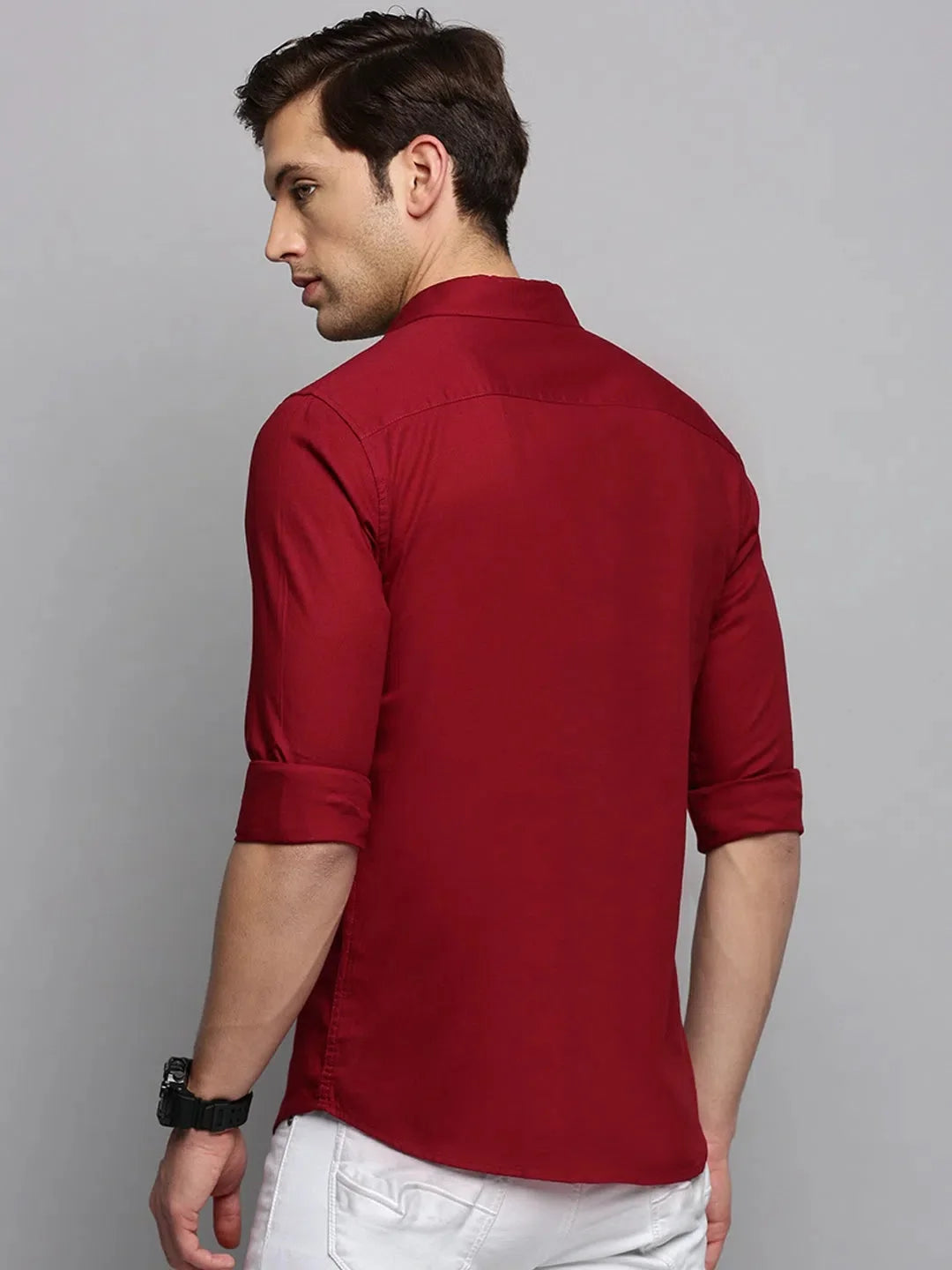 Maroon Solid Cotton Mens Shirt | DesiQlo Casual Comfort
