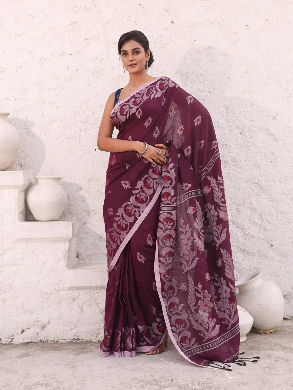 Purple Pure Cotton Soft Saree With Nakshi Designs-MA54CT33770113