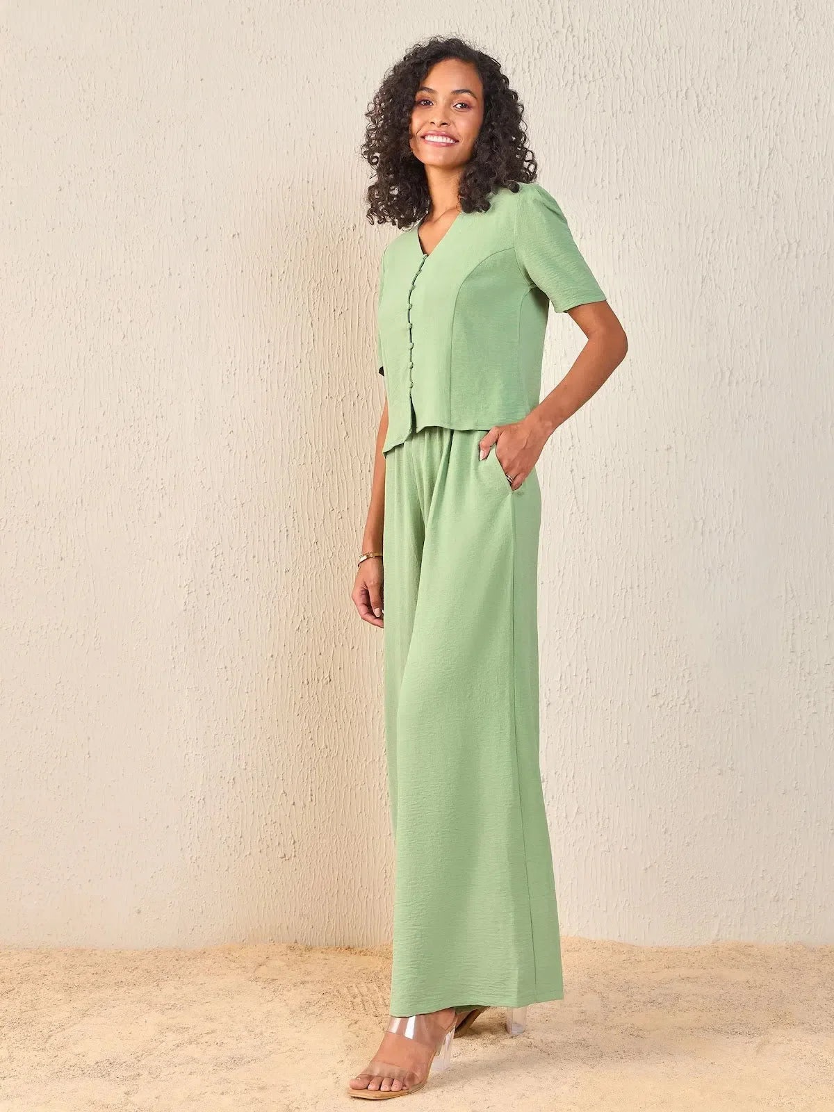 Women's Pink Button Top & Paperback Pants Co Ord Sets
