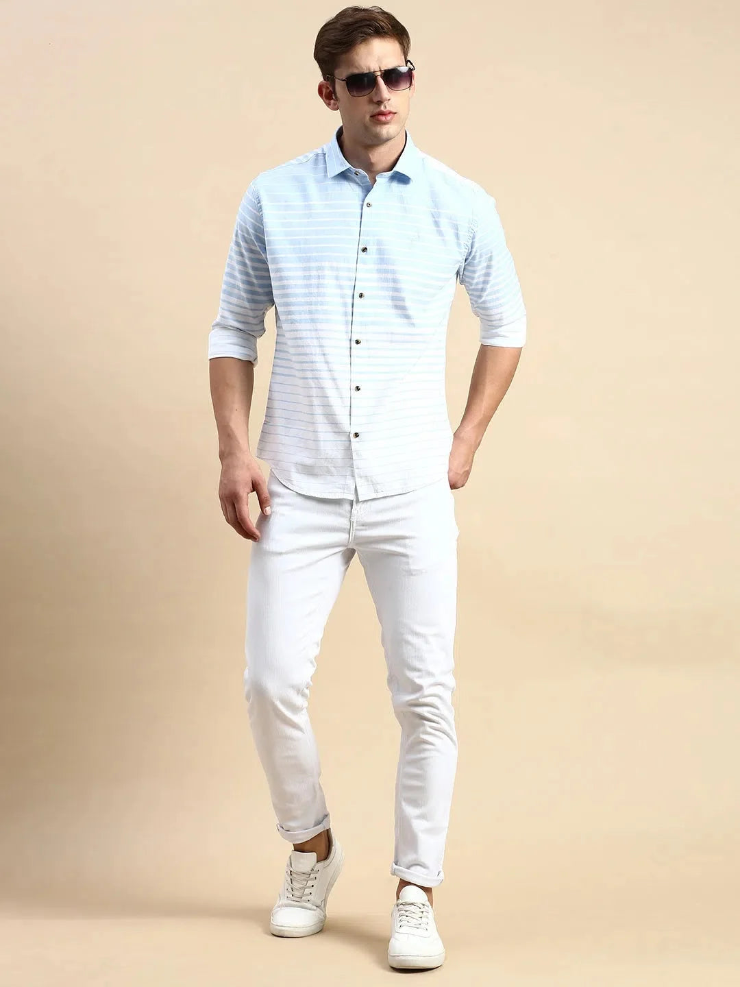Blue Striped Mens Shirt | Cotton Casual Shirt - DesiQlo