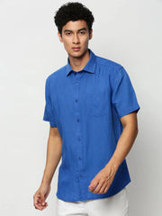 Men Blue Solid Casual Casual Shirts-SPARROW-1753-Blue