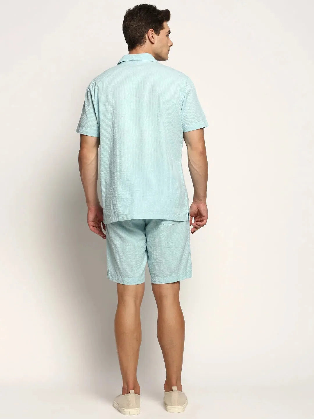 Blue Solid Mens Two Piece Sets - Cotton Co ord Sets for Men