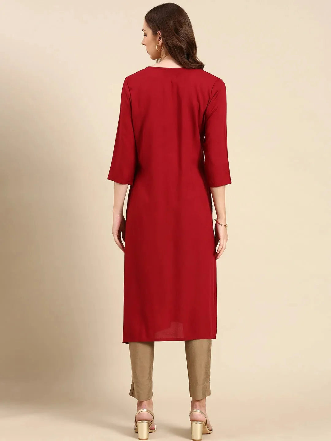 Maroon Printed Kurta - Women's Cotton Indian Kurtas Online