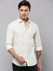 Men Cream Printed Casual Shirt-TVSPRINT-4848-Cream
