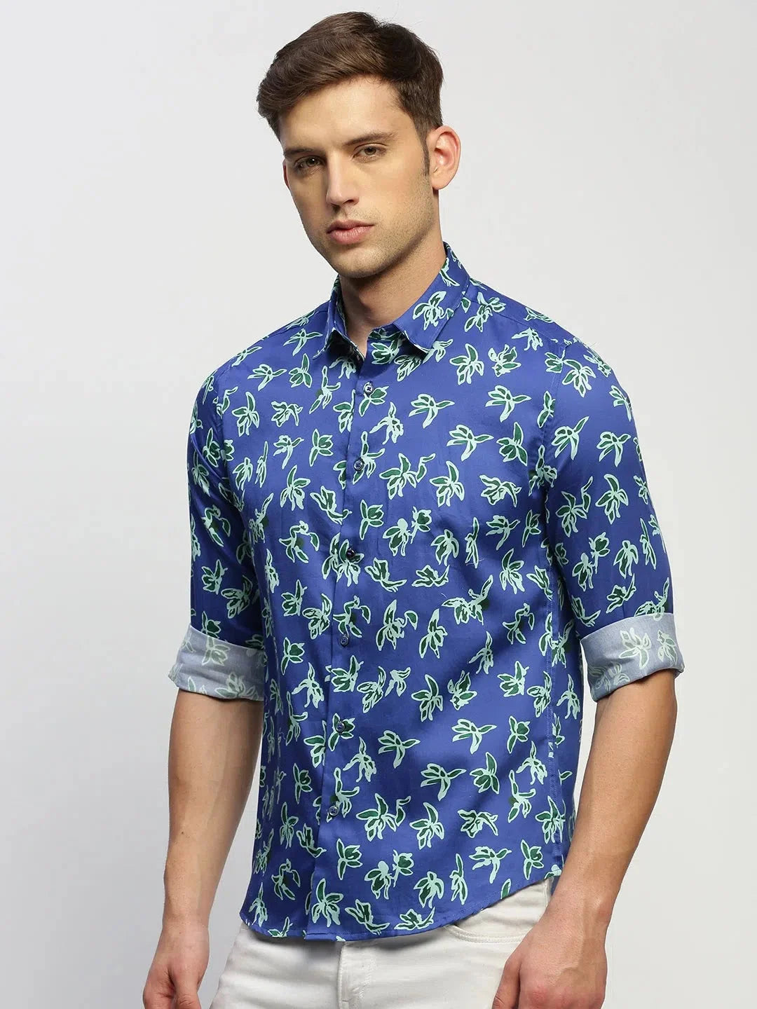 Shop DesiQlo Men's Blue Floral Cotton Shirt - Printed Shirts