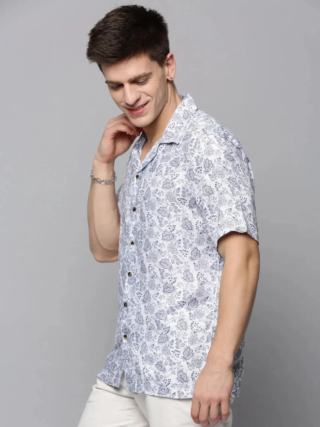 Men's White Printed Viscose Shirt | Resort Style