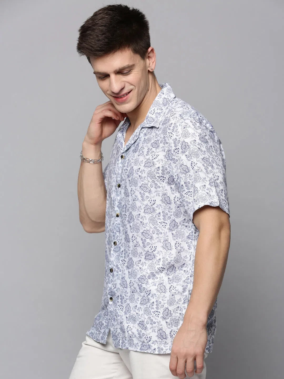 Men's White Printed Viscose Shirt | Resort Style