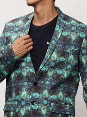 Men Blue Printed Casual Blazers-SOBLZ-082-1-Turquoiseblue
