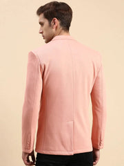Men Peach Solid Casual Blazer-LBR-4600-Peach