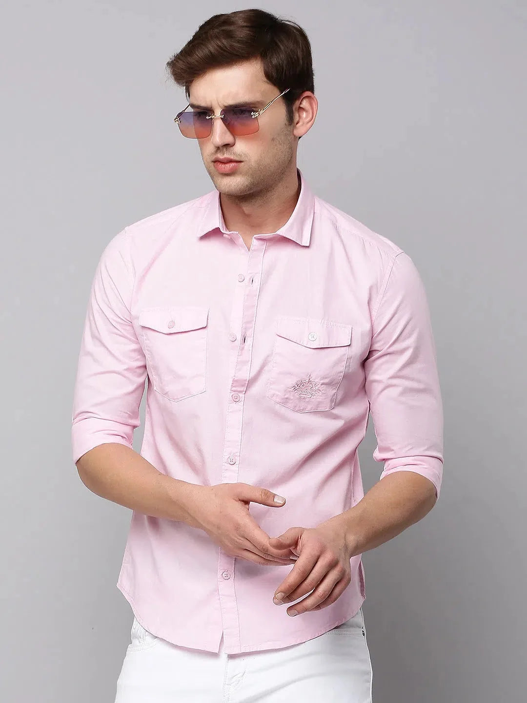 Pink Solid Mens Shirt - Casual Cotton Blend Shirt