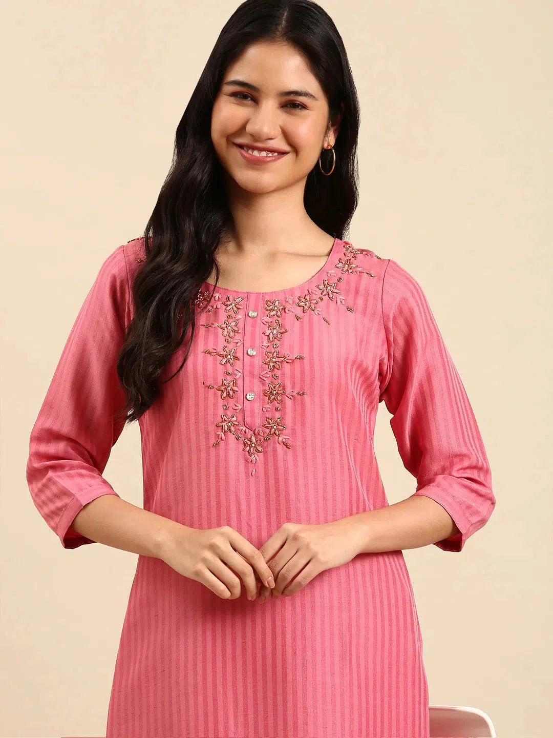 Women's Pink Solid Kurta Set | Designer Indian Kurta Sets