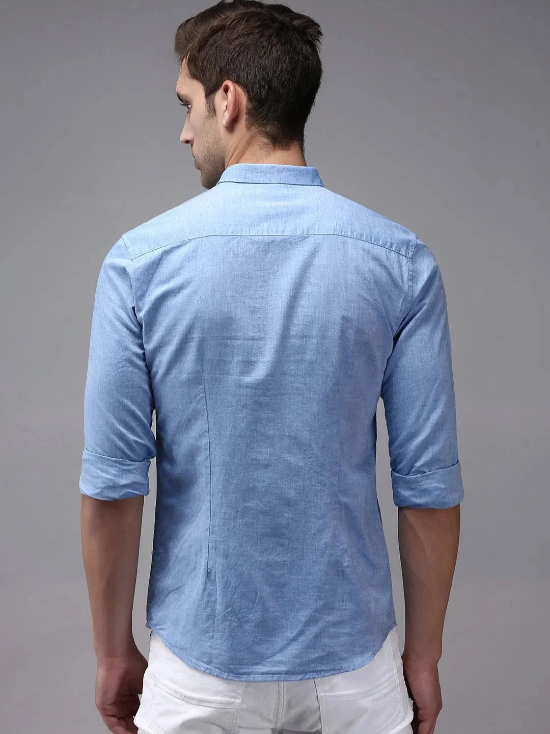 Blue Solid Mens Shirt - Casual Cotton Linen Shirt | DesiQlo