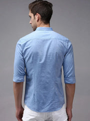 Men Blue Solid Casual Shirt-COLINLINEN-1332-Blue