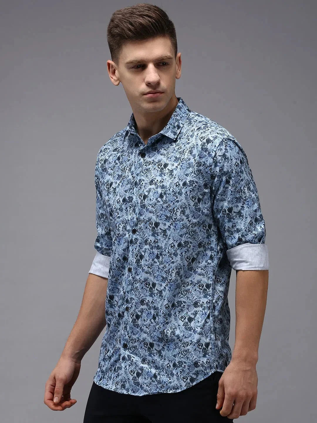 Men's Blue Printed Shirt - Casual Cotton Mens Shirt | DesiQlo