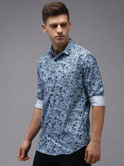 Men Blue Printed Casual Shirt-KELVENPRINT-1405-Blue