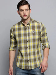 Men Green Checked Casual Shirt-COLLINSCHECKS-4045-Olive