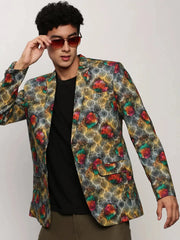 Men Grey Printed Casual Blazers-SOBLZ-082-4-Grey