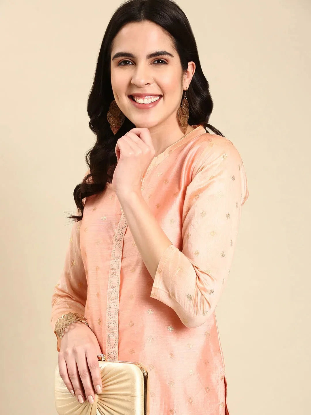 Peach Printed Indian Kurta Ladies | Cotton Straight Kurti