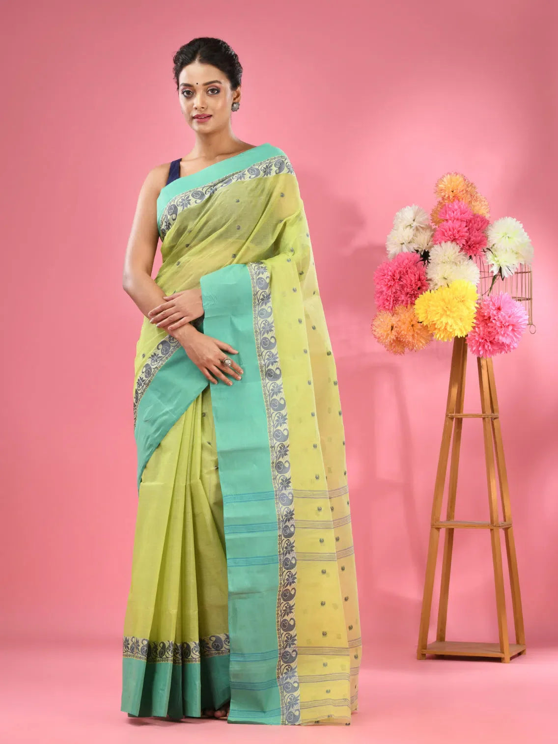 Lemon Yellow Cotton Tant Saree | Designer Sarees India