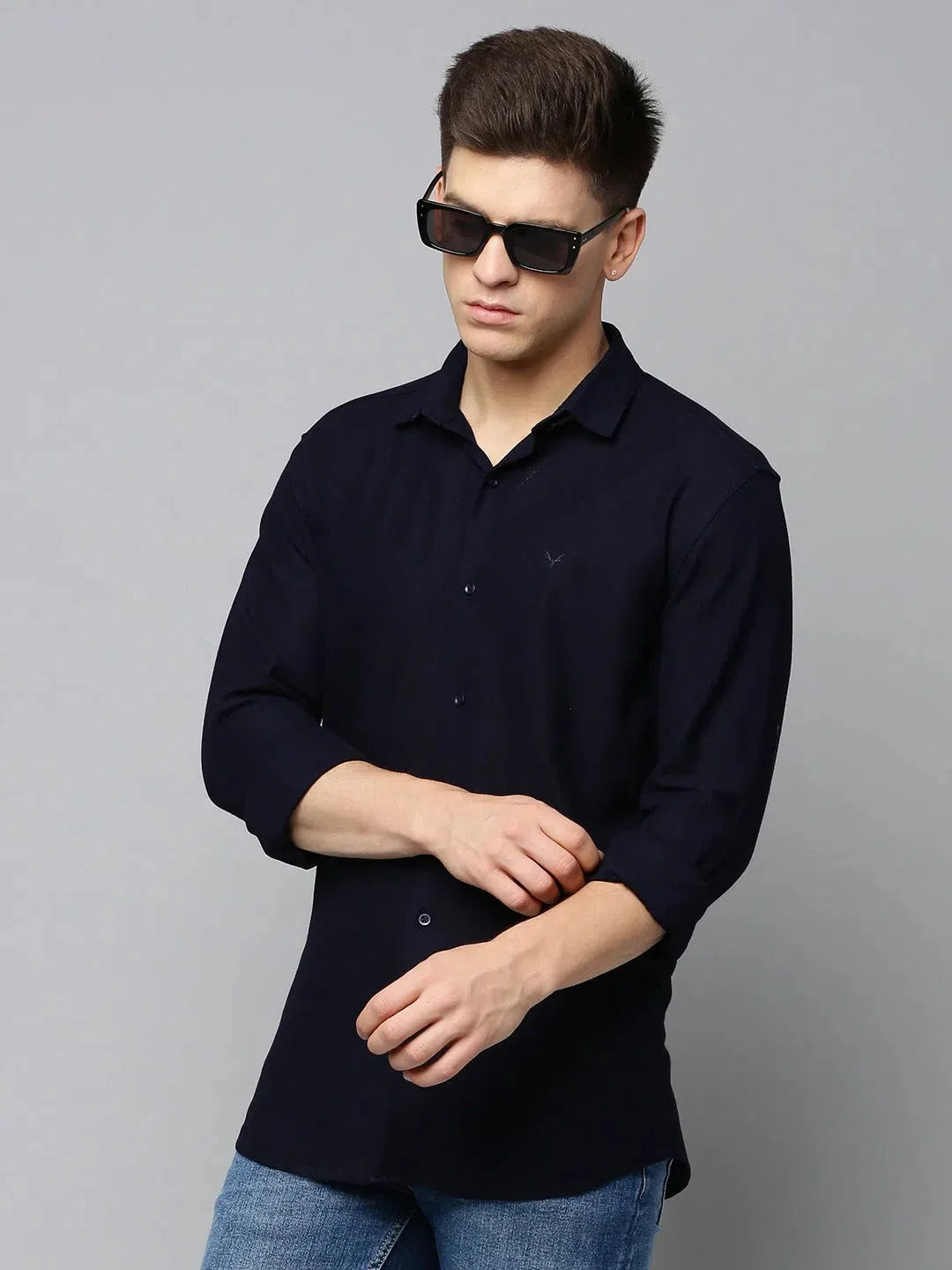 Navy Solid Mens Shirt | Cotton Casual Shirt - DesiQlo