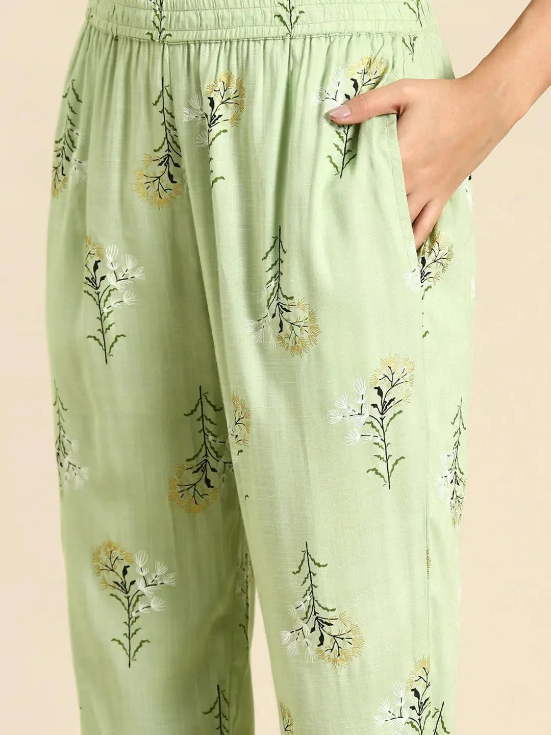 Light Green Print Kurta Pajama with Gota Work | Women's Shirts