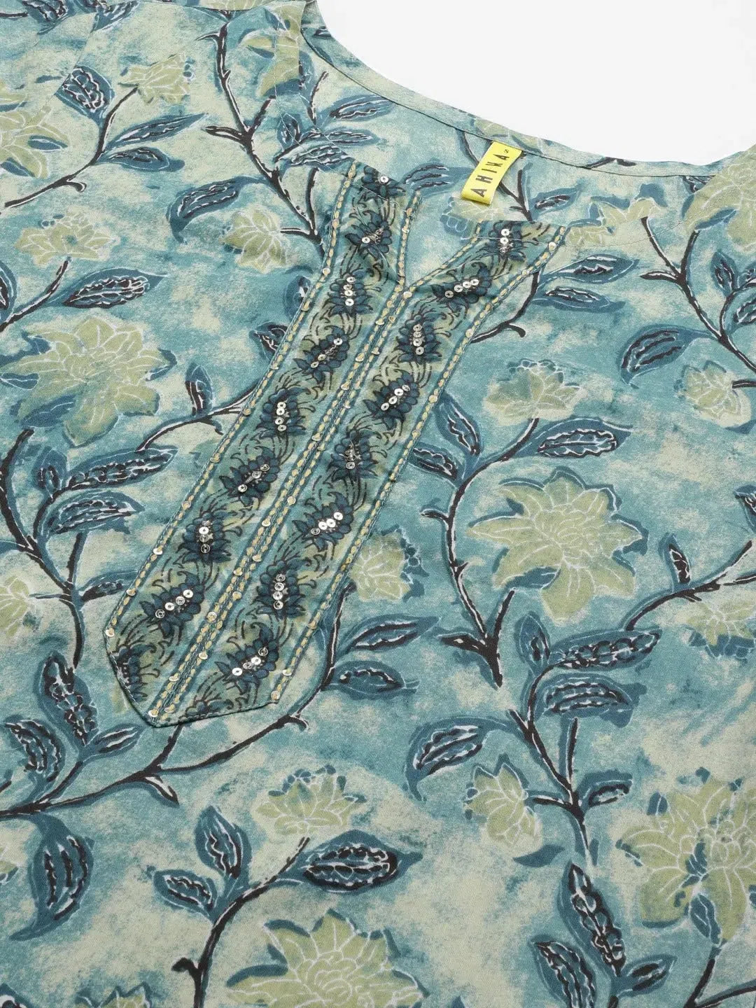 Green Floral Women's Kurta Set with Dupatta | Rayon Blend