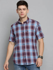 Men Blue Checked Casual Shirt-MAYACHECKS-4408-Blue