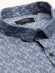Men Blue Printed Casual Shirt-OMANPRINT-1583-Navyblue