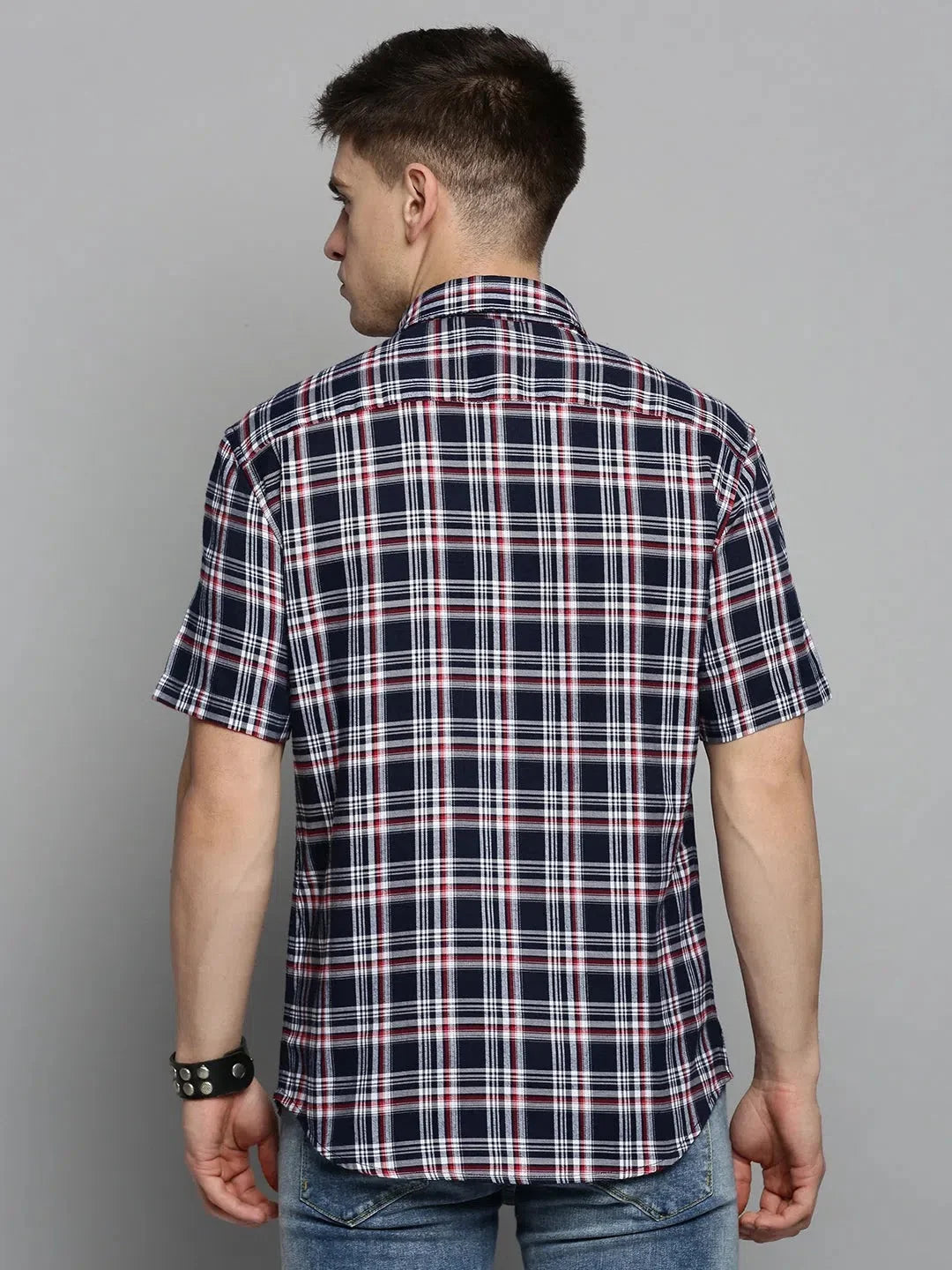 Men's Navy Checkered Shirt - Stylish Cotton Mens Shirt