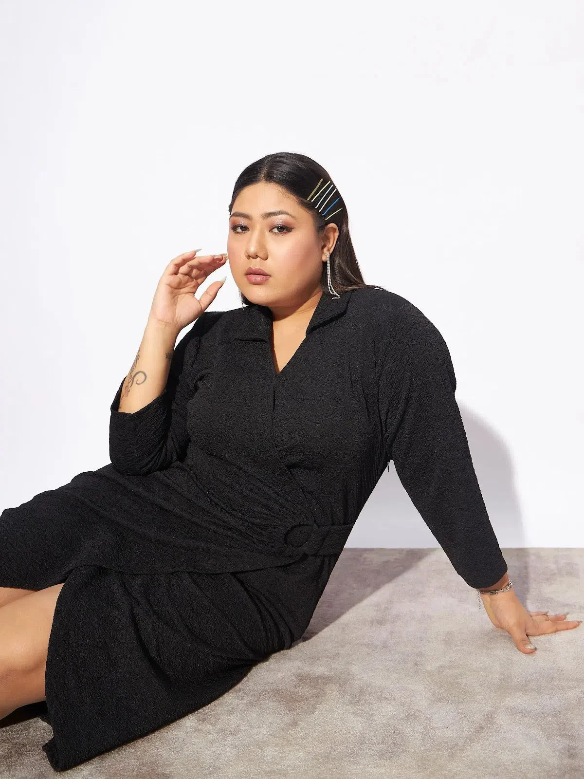 Black Bodycon Dress - Women's Wrap Dress, Karera Waffle Fabric