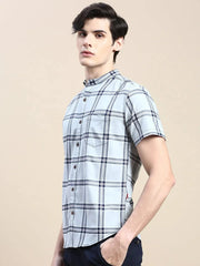 Men Grey Checked Casual Shirt-AZARICHECKS-114-Grey