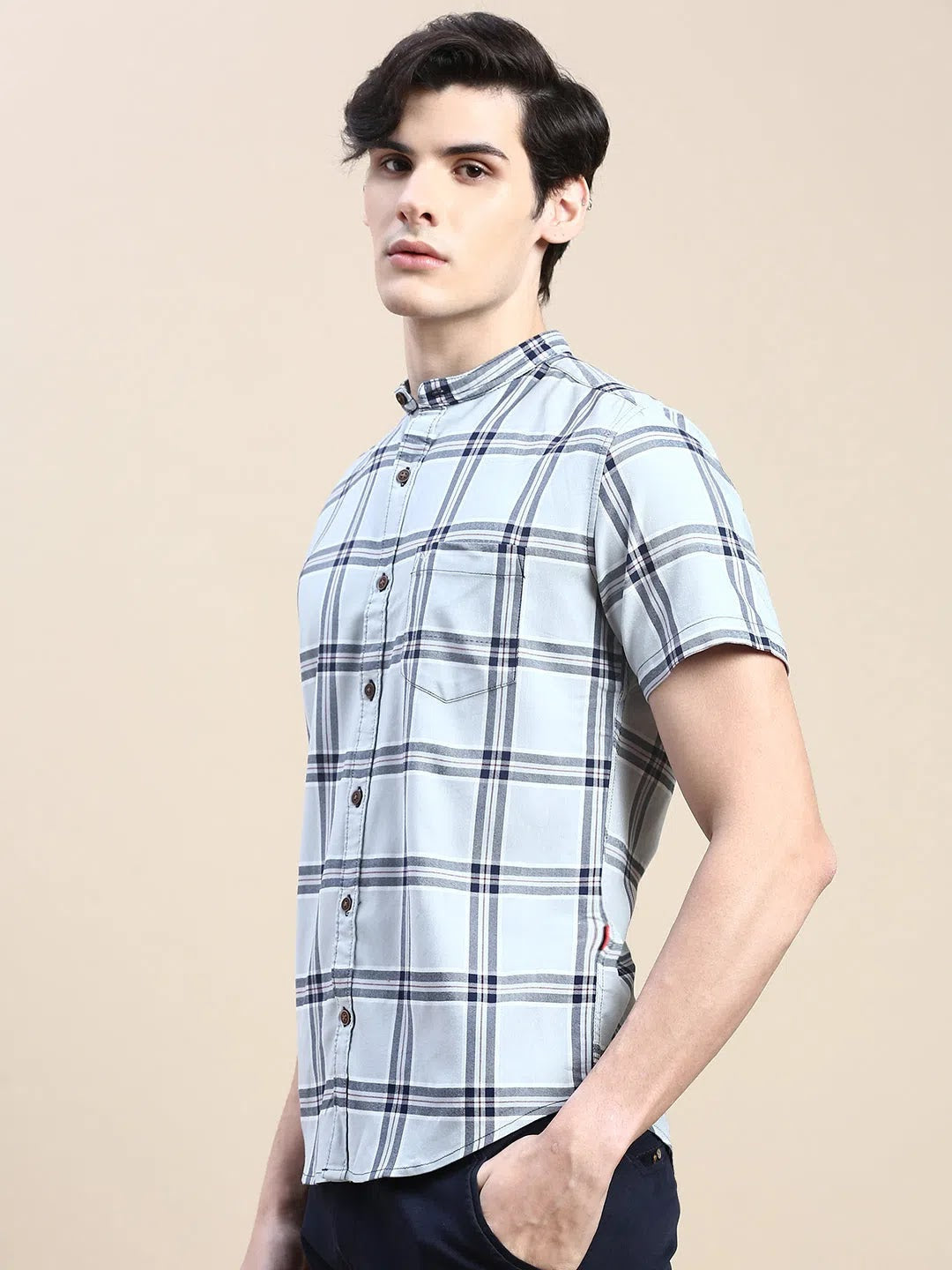 Grey Checked Mens Shirt | DesiQlo Cotton Casual Shirt
