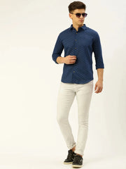 Men Navy Printed Casual Shirt-REPLAYPRINTSLINEN-3445-Navyblue