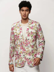 Men White Printed Casual Blazers-SOBLZ-082-8-Offwhite