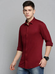 Men Red Solid Casual Shirt-CARLOKNITS-3212-Maroon