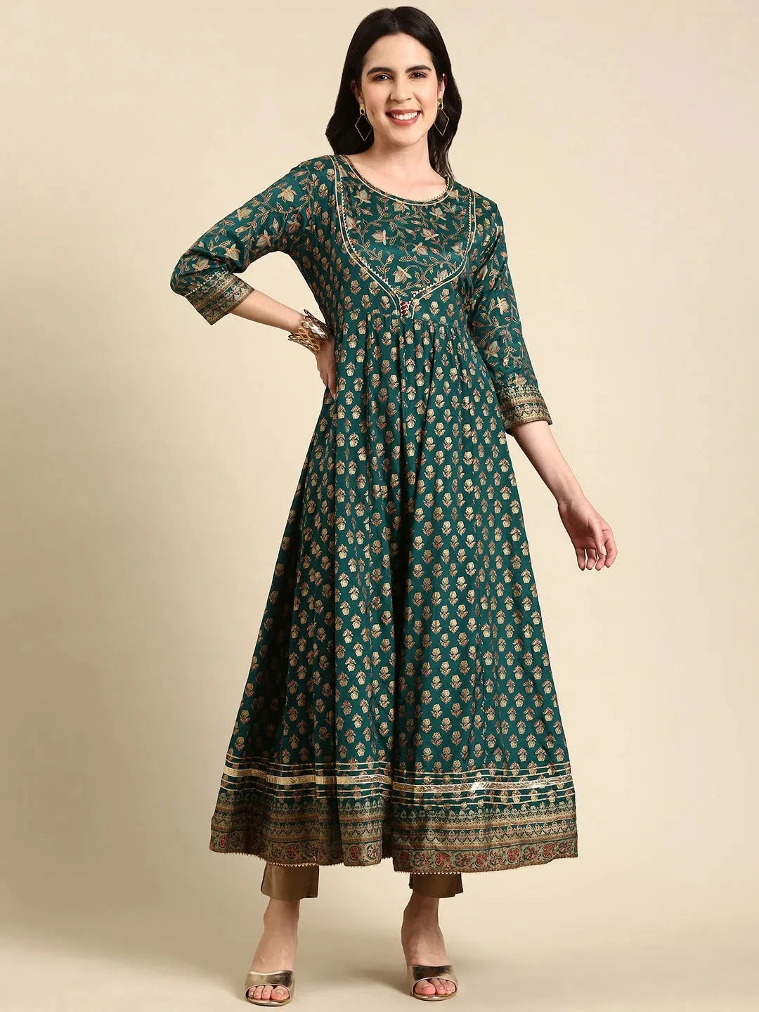 Green Printed Anarkali Kurti - DesiQlo Anarkali Kurtis for Women