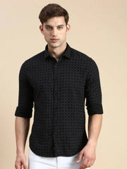Men Black Printed Casual Shirt-DROSHPRINT-8204-Black