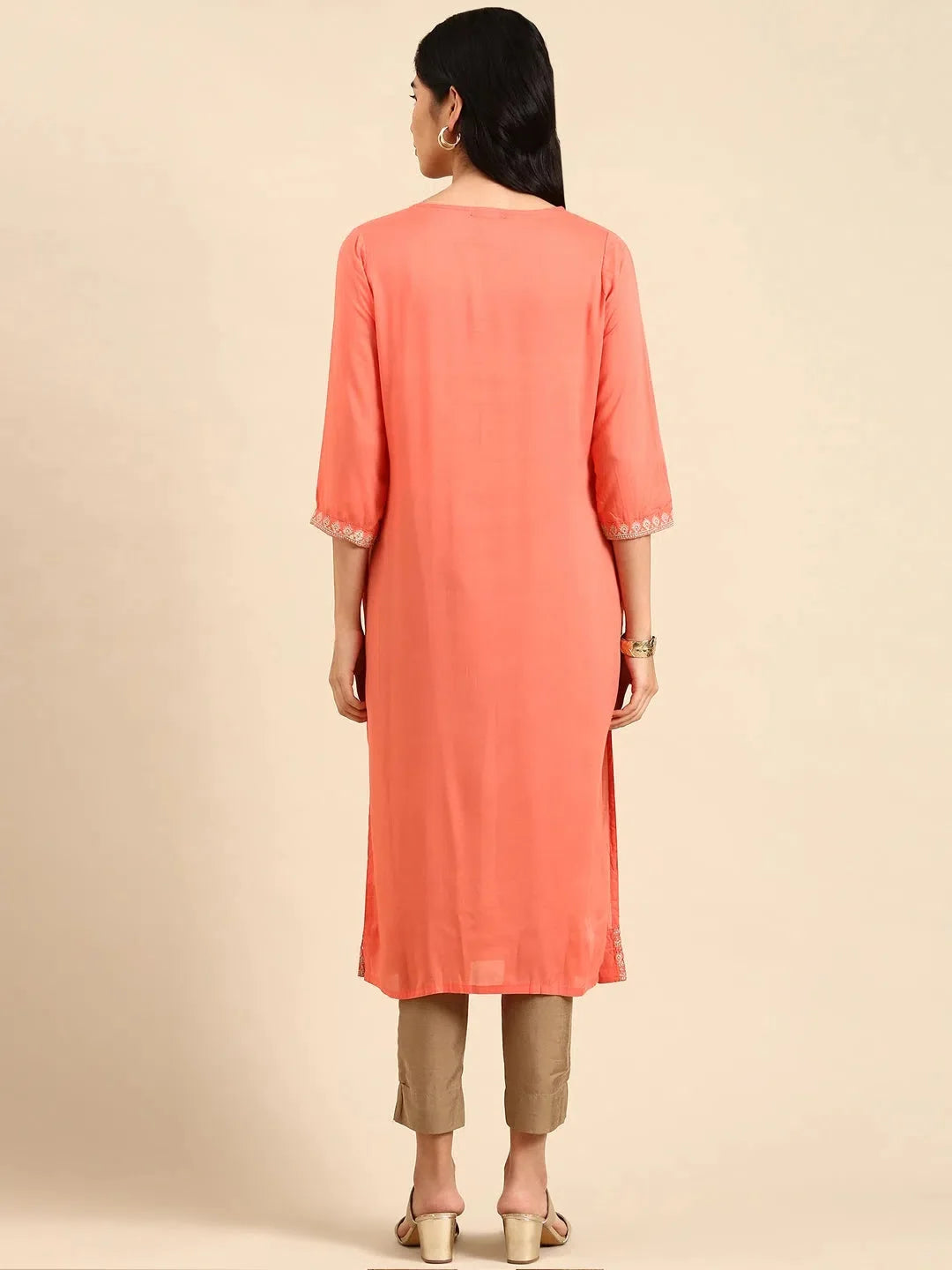 Pink Printed Polyester Kurta | Indian Kurtas for Ladies