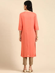 Women's Pink Printed Straight Kurta-NJ-3451419-Peach