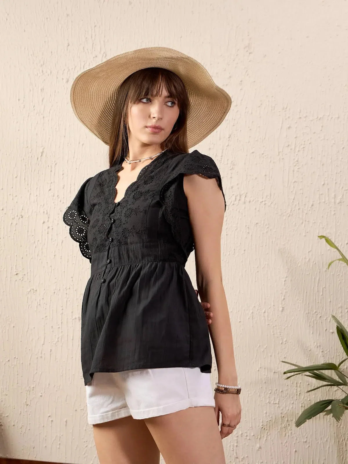 Black Schiffli Peplum Top - Women's Western Clothing Online