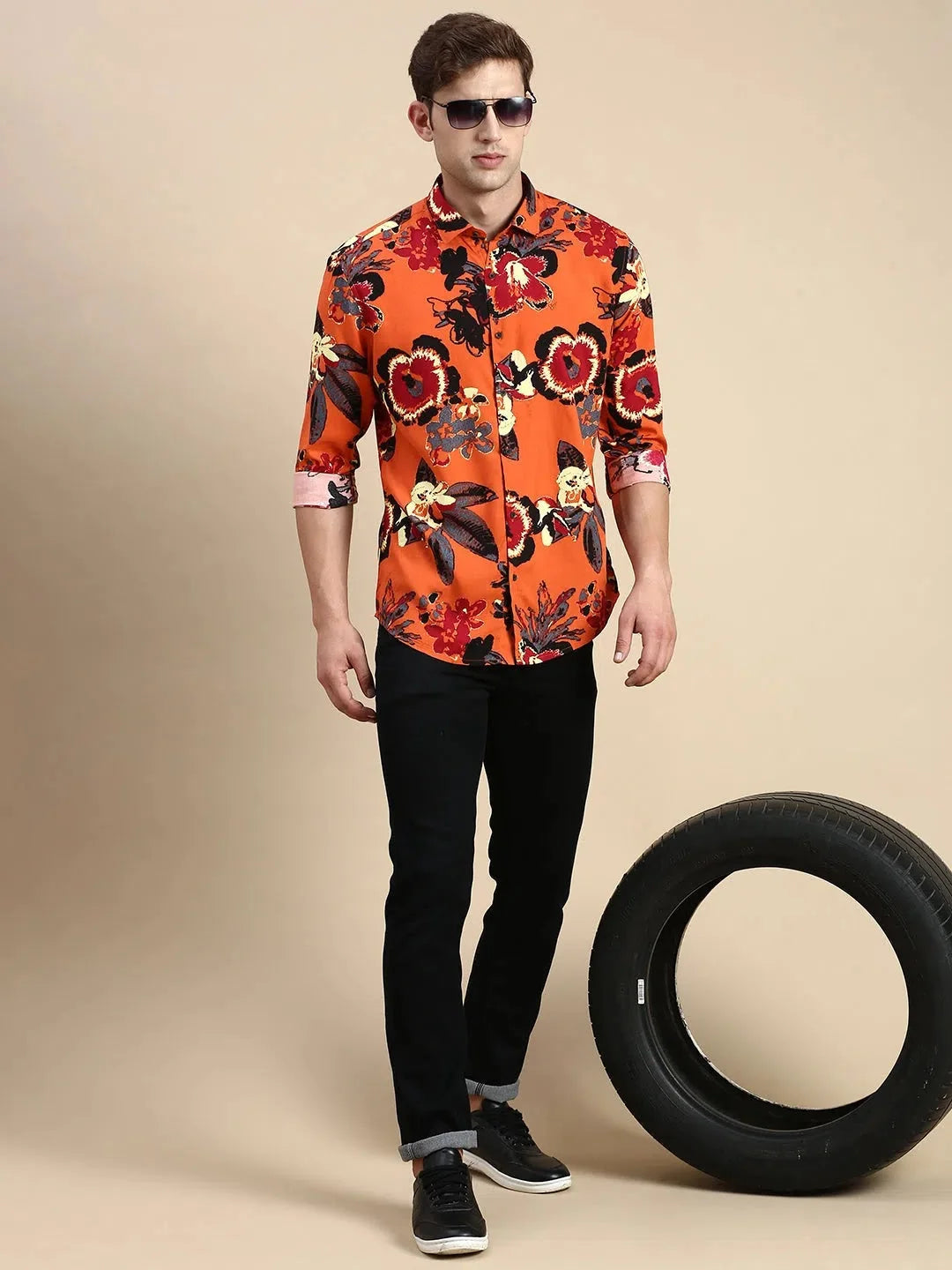 Men's Rust Printed Cotton Shirt | Casual Mens Shirt