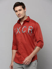 Men Rust Printed Casual Shirt-JINATWILL-4734-Rust