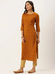 Women's Yellow Printed Straight Kurtas-GW-2441-Mustard