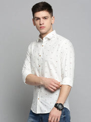 Men White Printed Casual Shirt-BENTONPRINT-4020-White