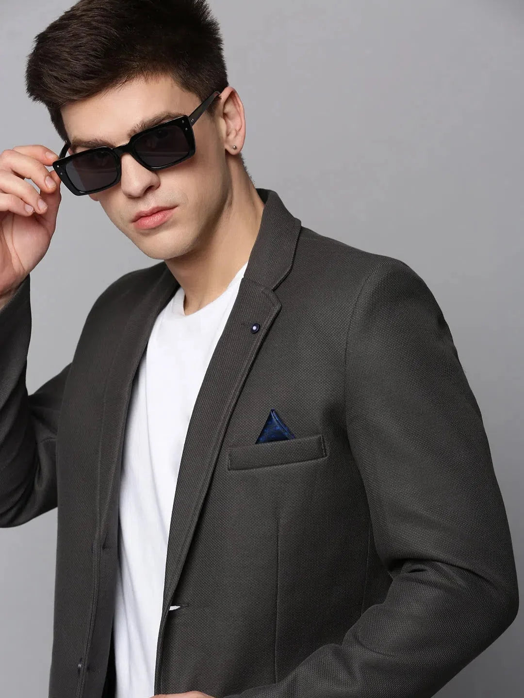 Grey Solid Cotton Blazer - Men's Ethnic Nehru Jacket by DesiQlo