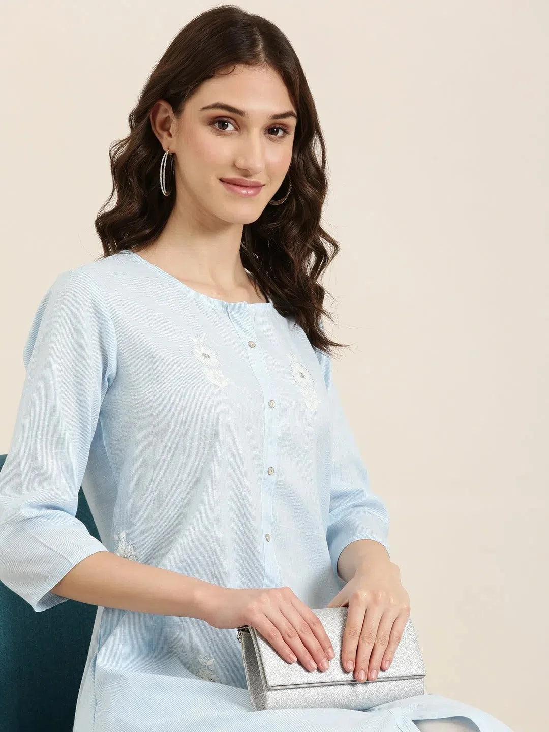 Blue Striped Indian Kurta for Women | Cotton Kurta Design