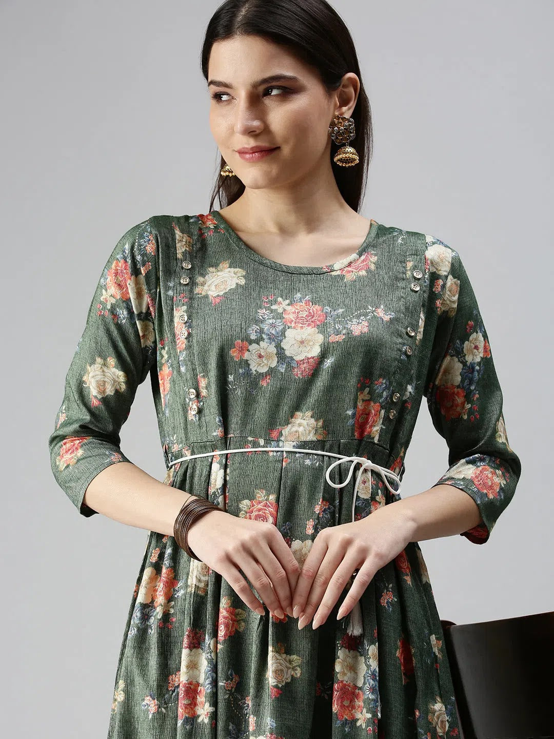 Green Printed A-Line Kurta for Women - Shop Indian Kurtas