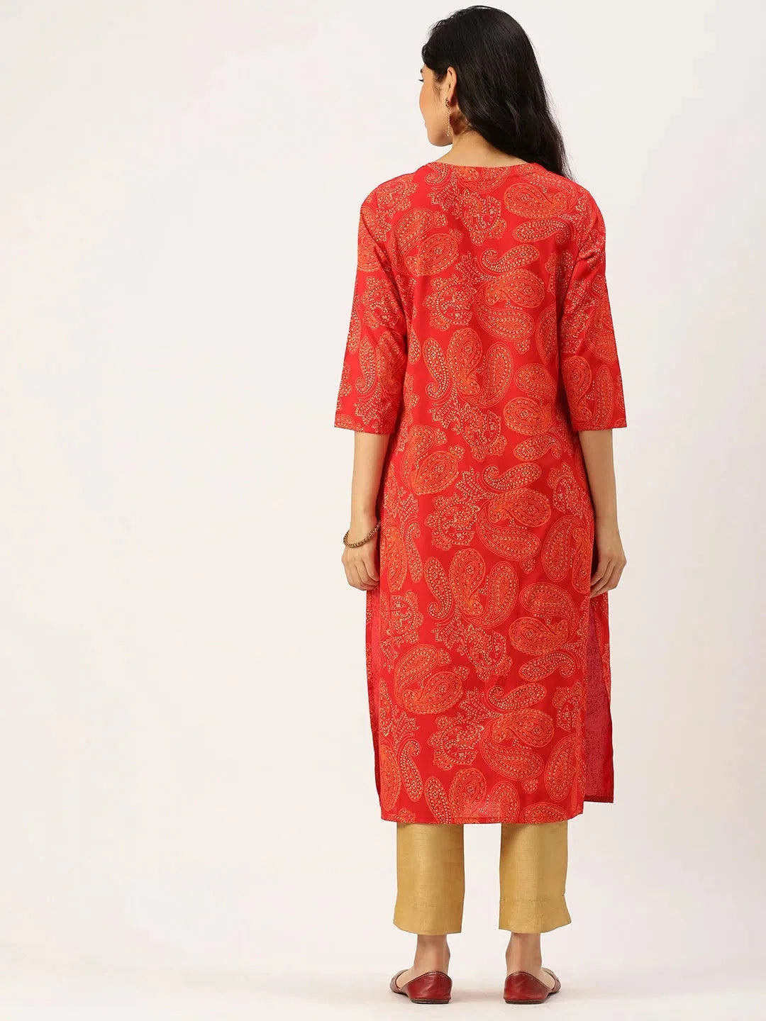 Vibrant Red Printed Cotton Indian Kurtas for Women - DesiQlo