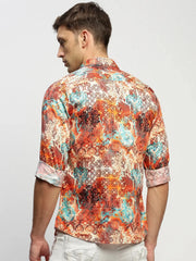 Men Orange Printed Shirt-PRISM-1692-Orange