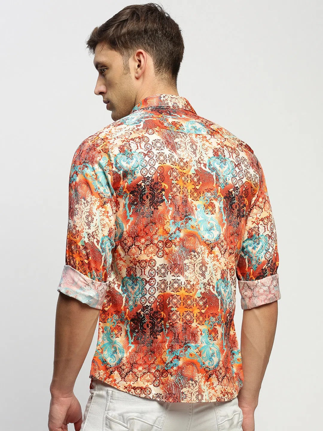 Men's Orange Printed Cotton Shirt | Stylish Printed Shirt